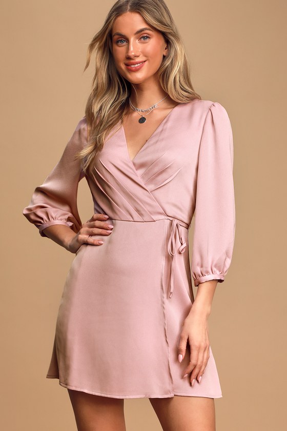 Pink Wrap Dress With sleeves